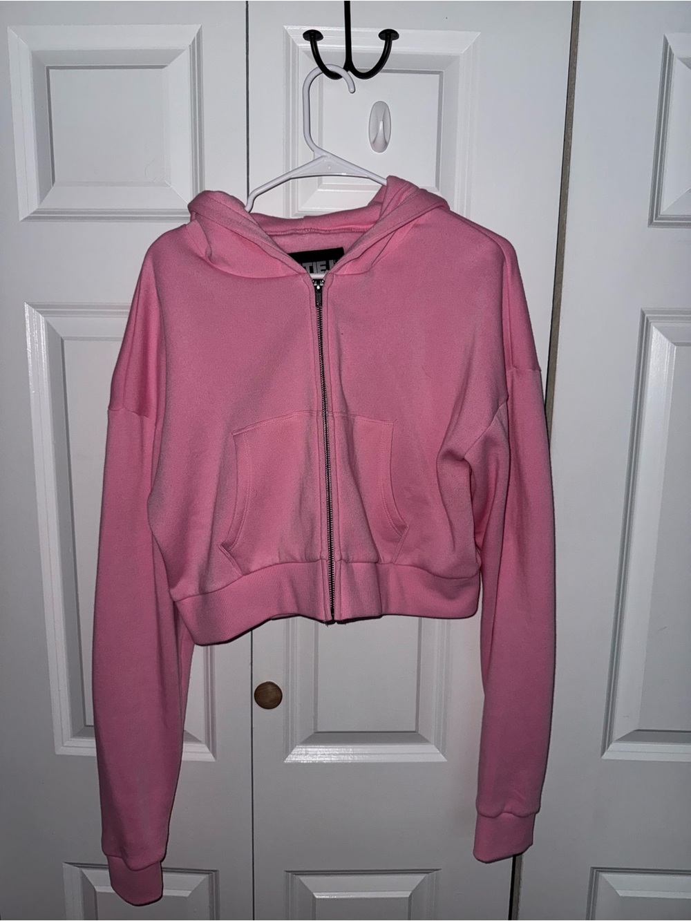 Katie J NYC Cropped Pink Zip-Up Hoodie